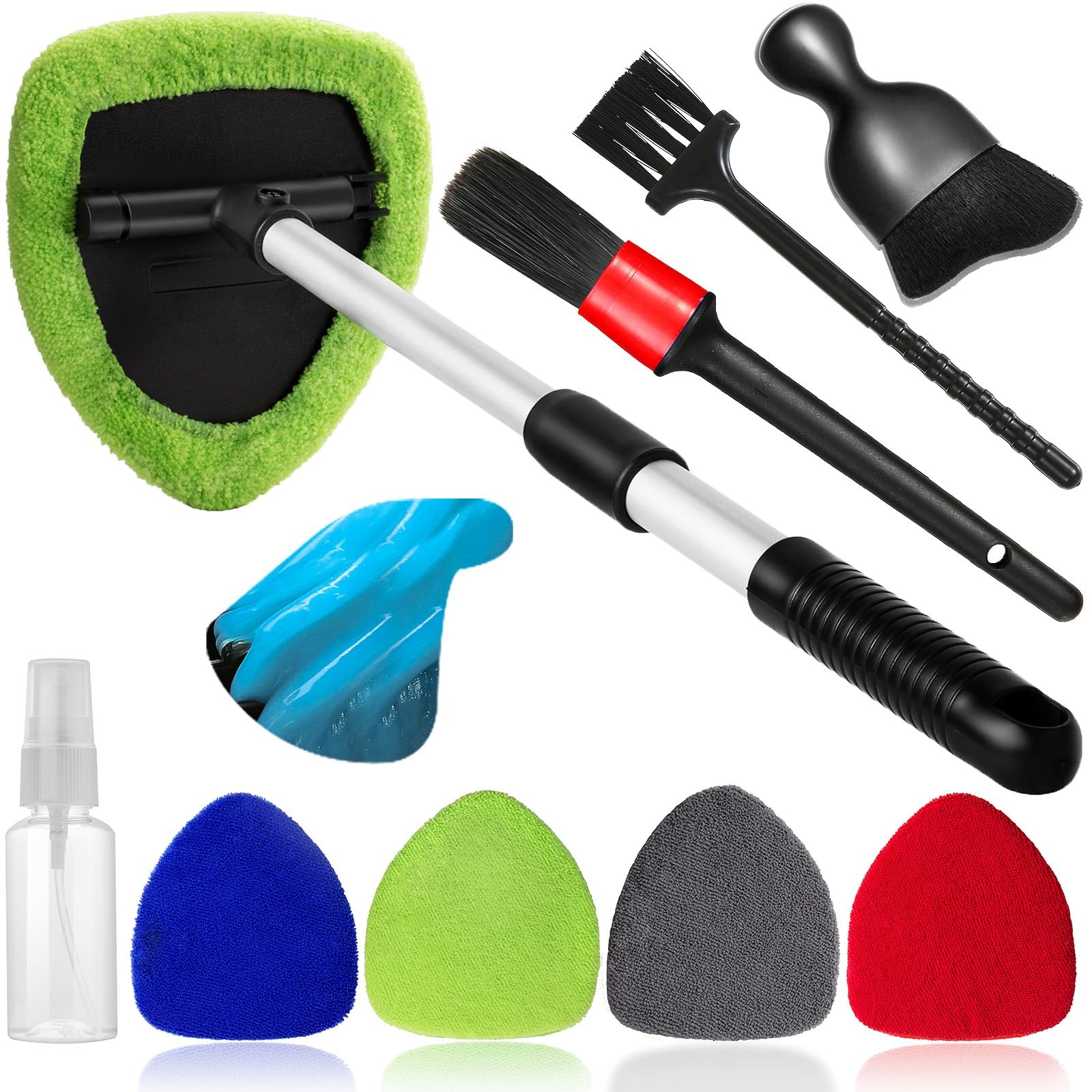 Windshield Cleaner Tool Kit with Microfiber Pads, Spray Bottle & Extendable