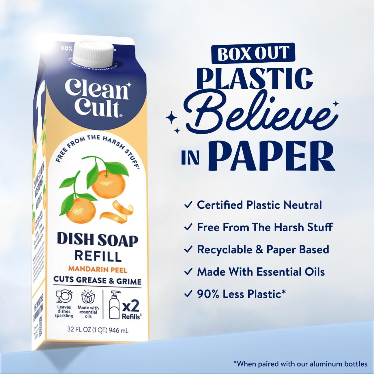 Dish Soap Liquid Refill 32 fl oz Plant Based Cleaning Power Pack