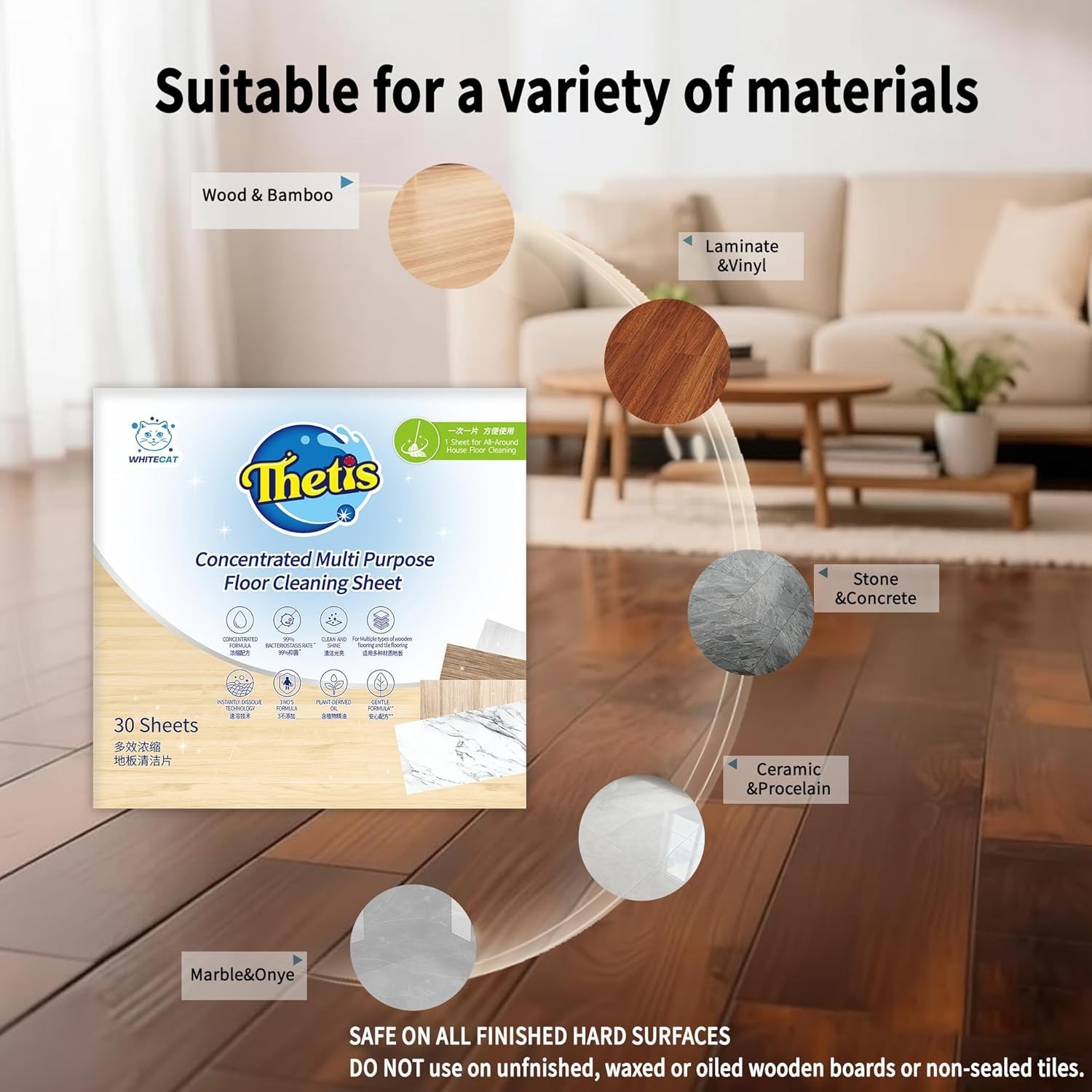 Effortless Cleanup with 30 Ultra Concentrated Plant-Powered Floor Cleaner Sheets