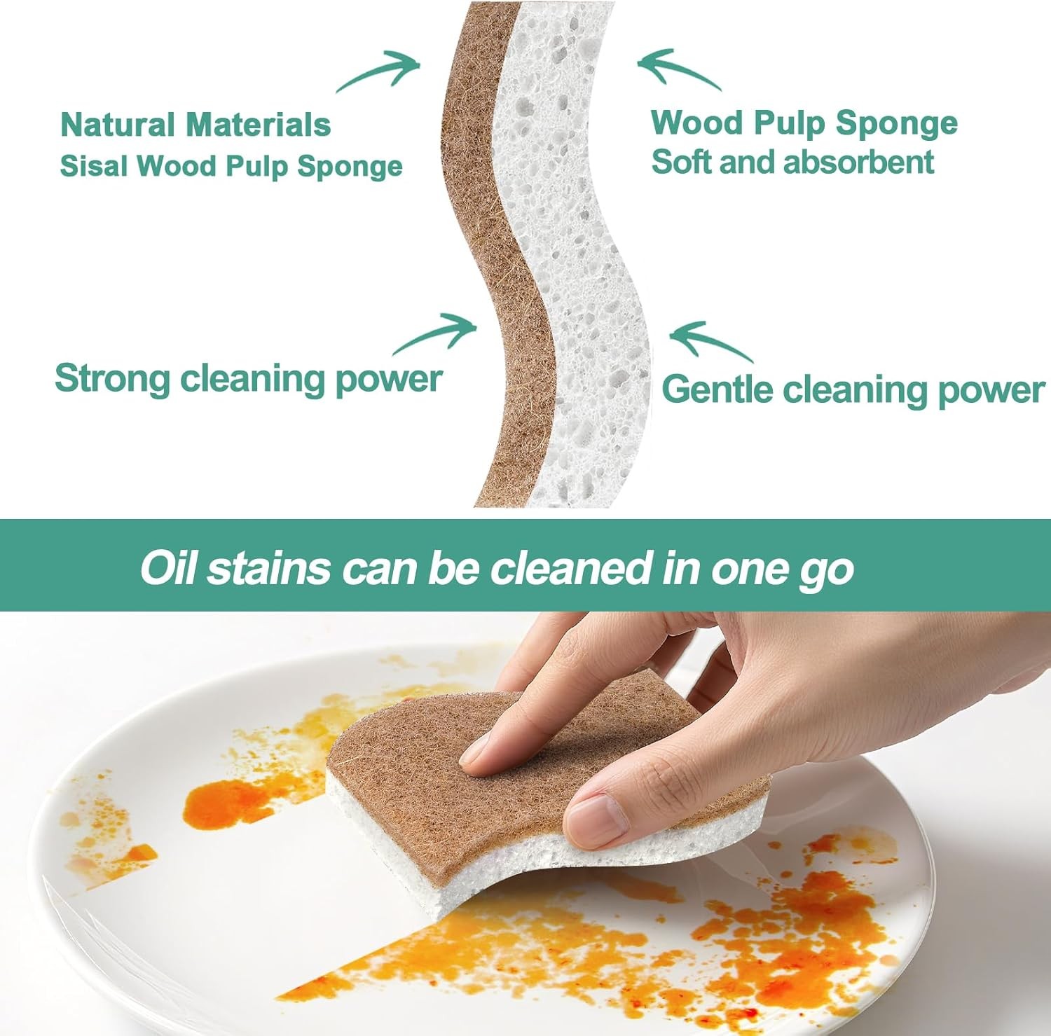 12Pack Natural Kitchen Sponge, Biodegradable Cellulose and Coconut Scrubber, Eco