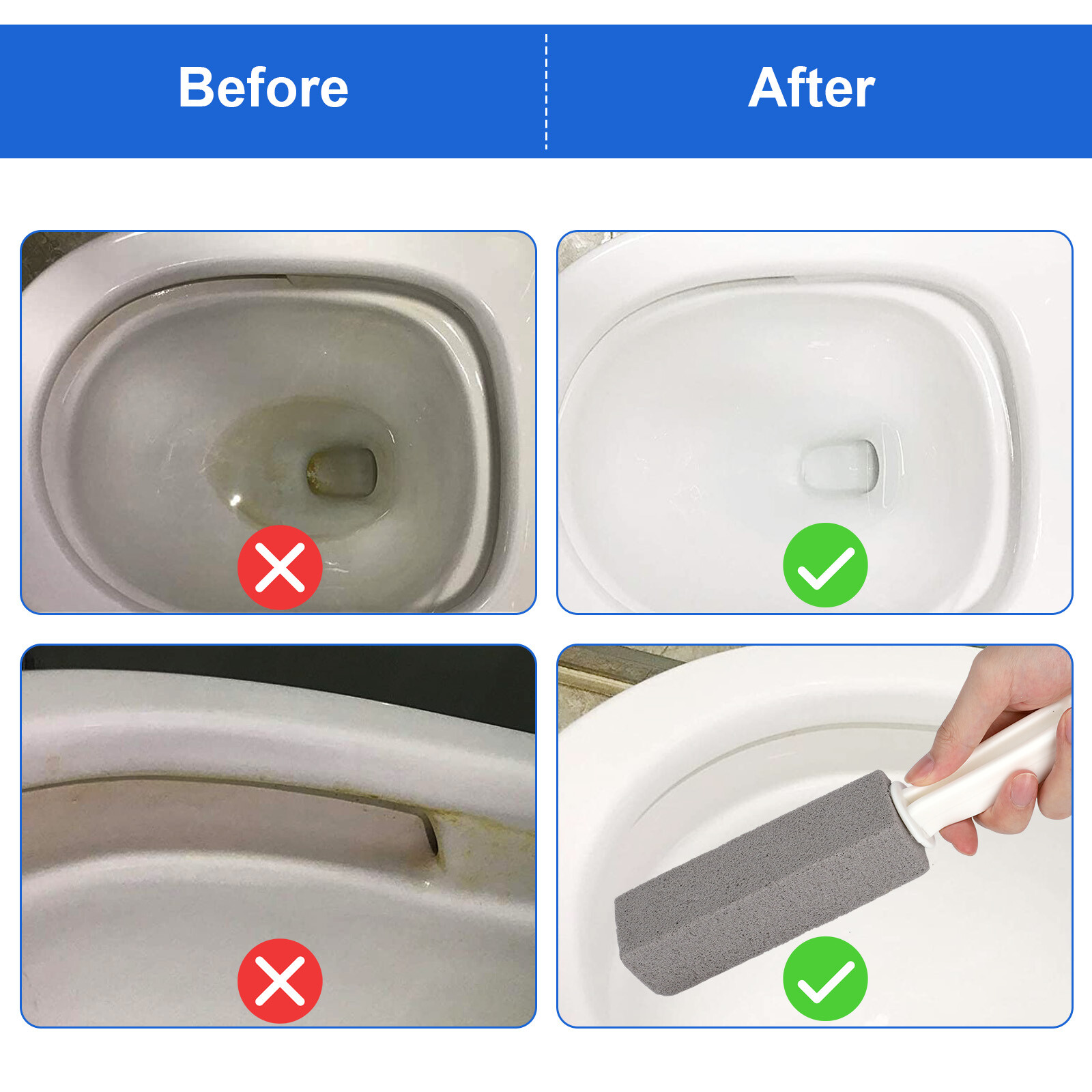 2 Pcs Heavy Duty Handle Pumice Stone Cleaner Toilet Scouring Stain Remover Tools