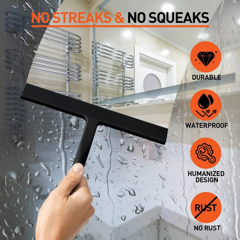 Matte Black Silicone Squeegee Streak Free Cleaning Shower Squeegee for Glass Bat