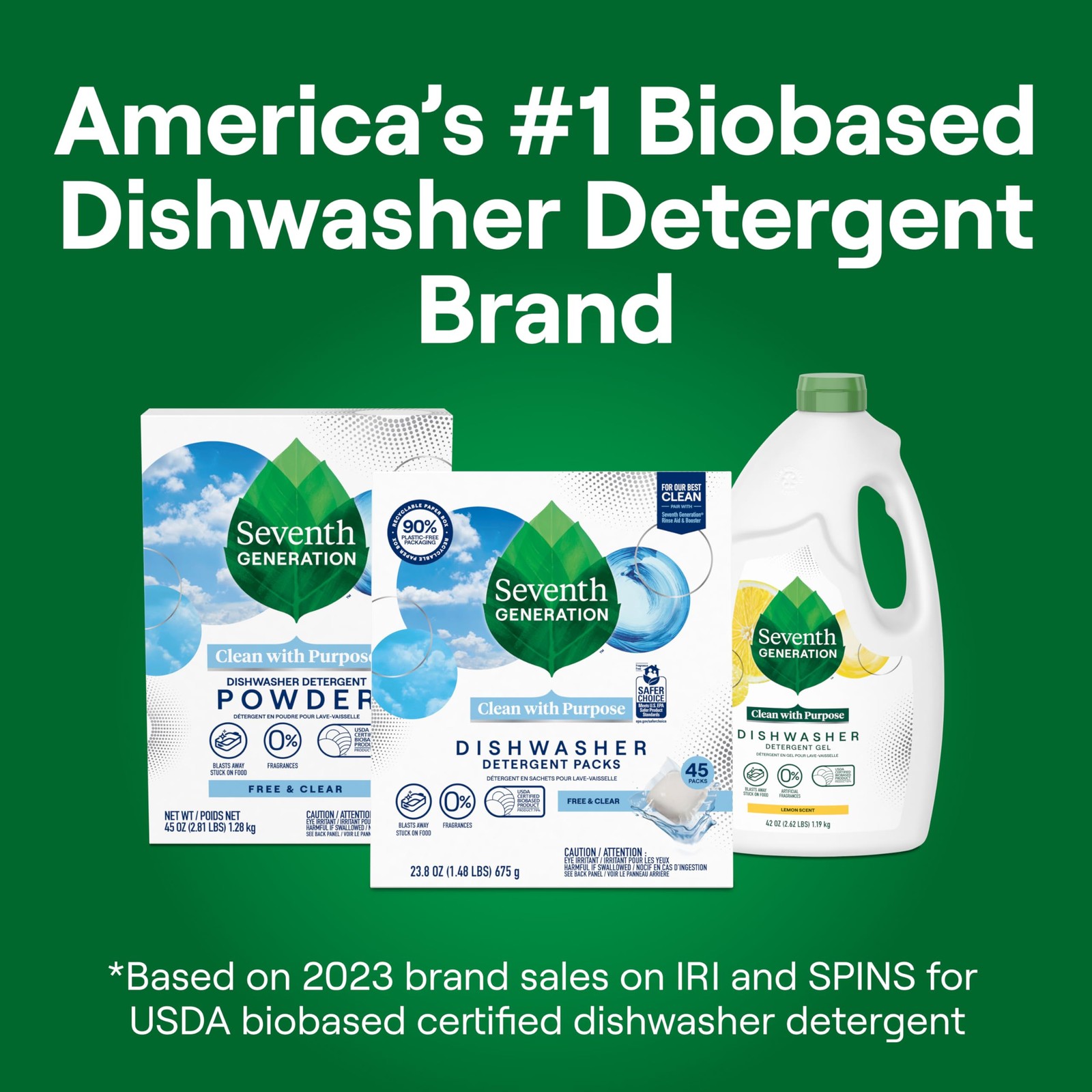 Seventh Generation Dishwasher Detergent Packs, Free and Clear, 72 Count, Pack…