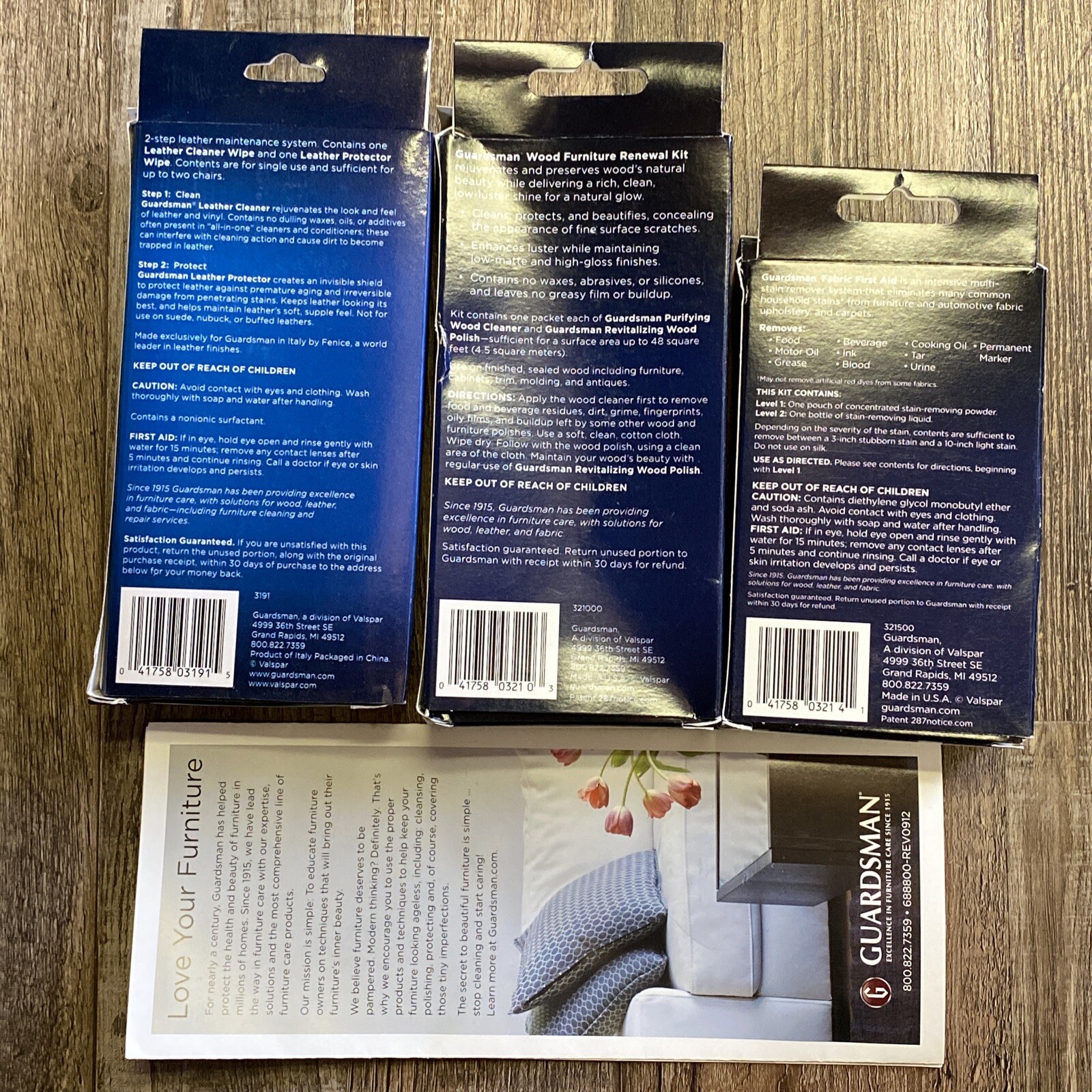 Lot of Guardsman Furniture Care Kit Fabric Leather Wood Original Box Wipes Cloth
