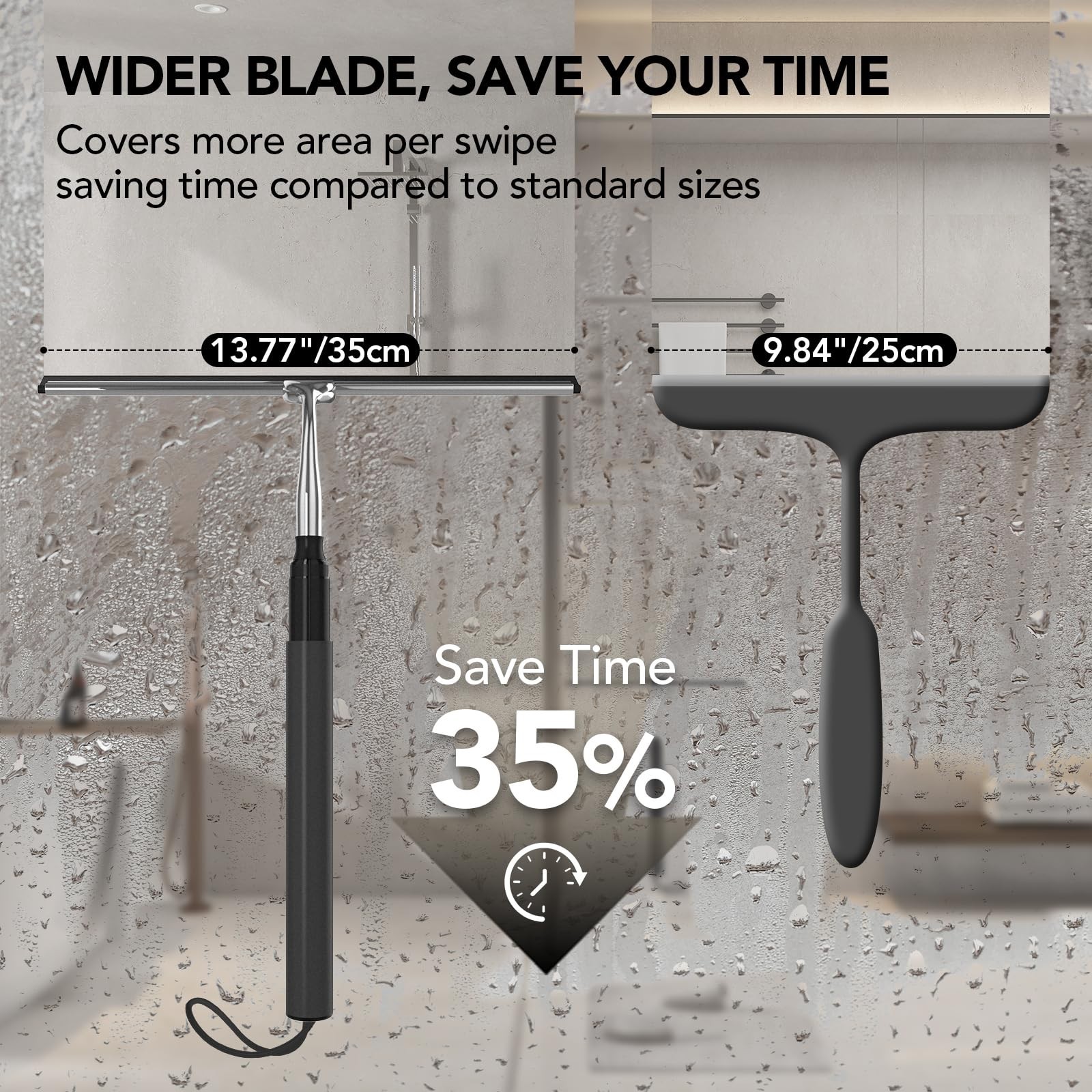 Telescopic Shower Squeegee 15-51″ | Window Cleaner Tool for Glass, Tile, Floors