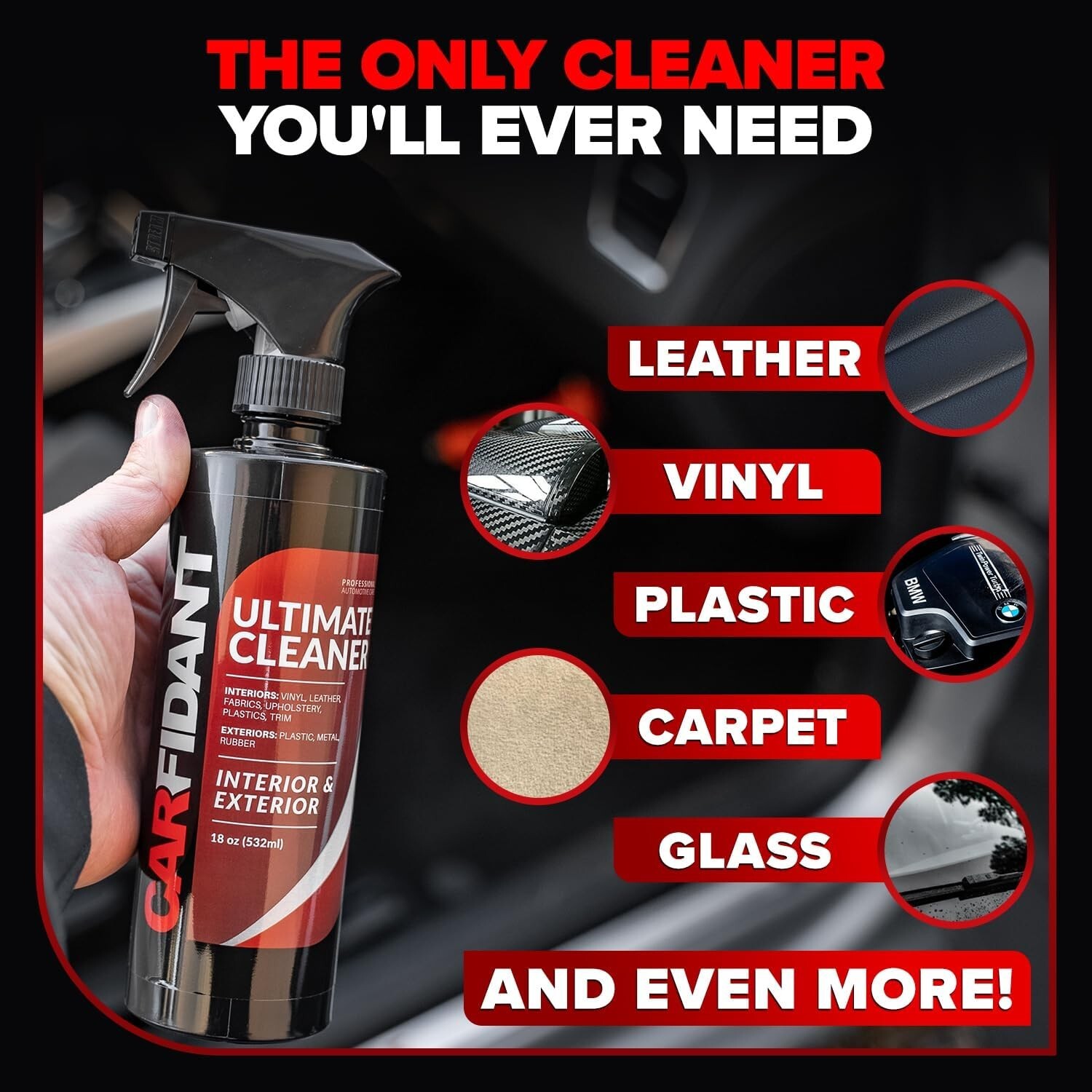 Interior Cleaner – Removes Stains & Deep Cleans Car Seats, Leather, Fabric, Upho
