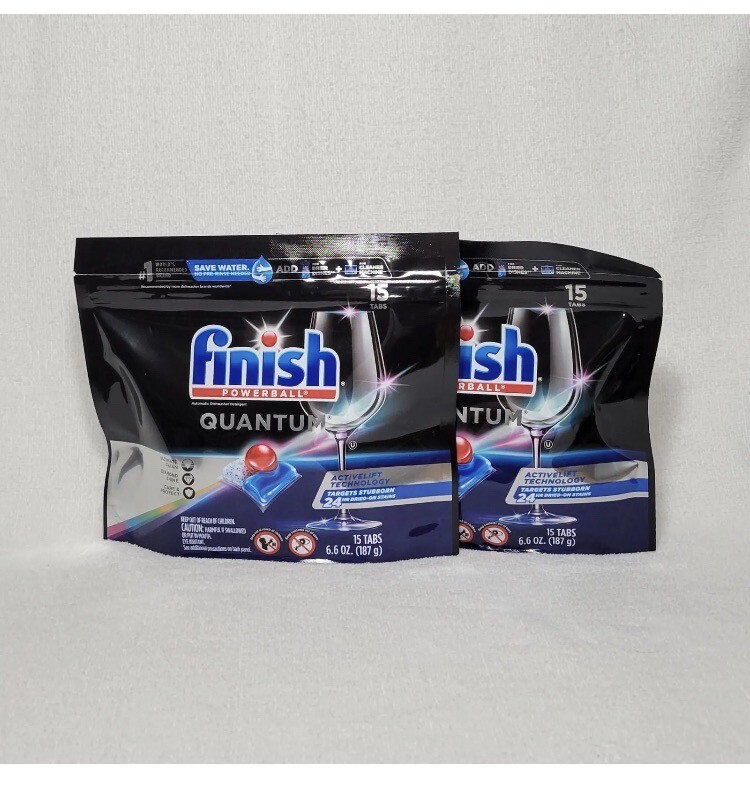 2 New Finish Powerball Quantum Dishwasher Detergent 15 Tabs Each No Pre Rinse