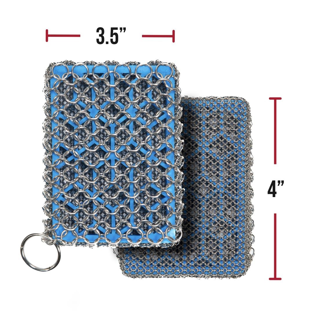 Premium Cast Iron Cleaner 2-in-1 Chainmail Scrubber & Silicone Core – Heavy Duty