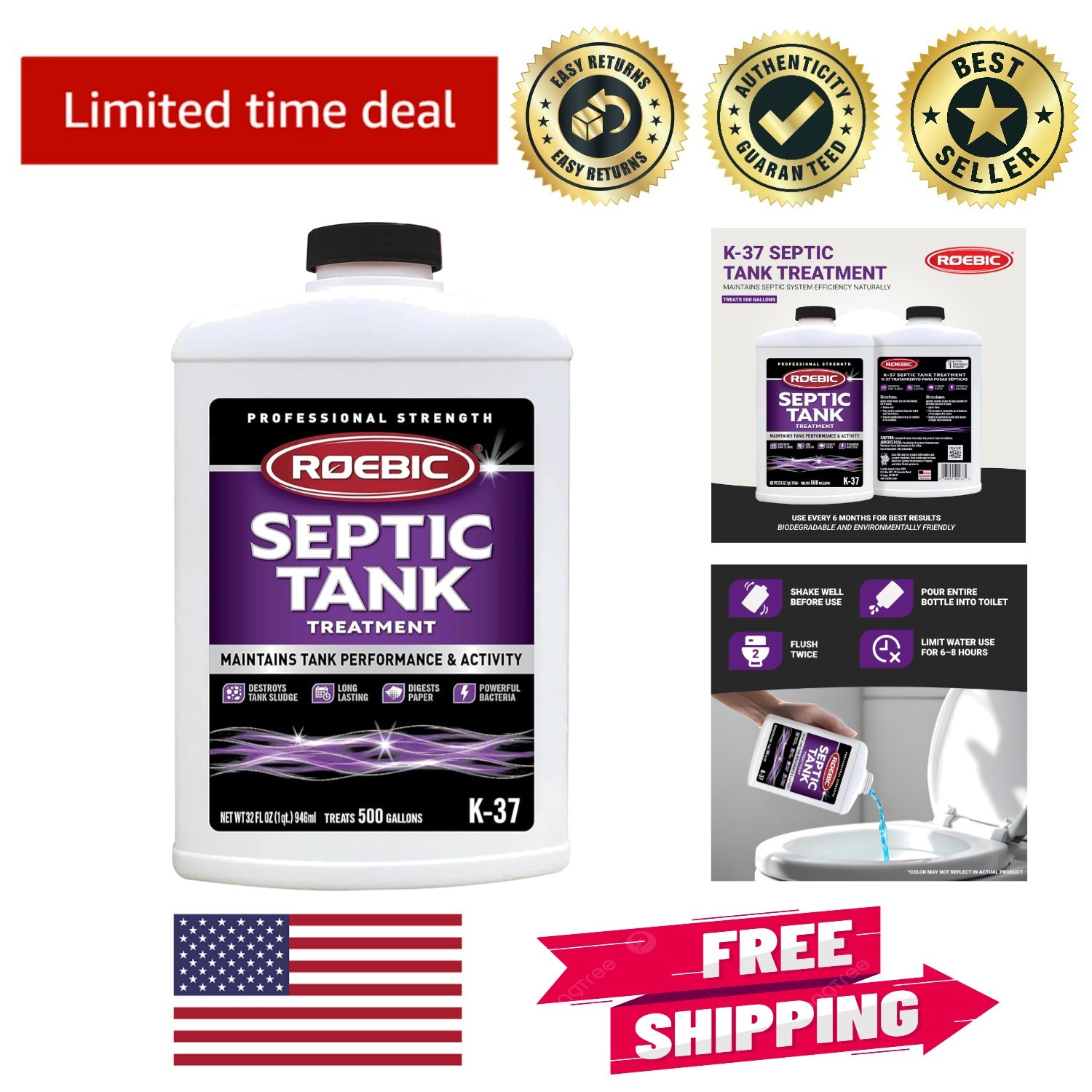 Safe 32 Fl Oz Septic Tank Treatment with Bacteria Enzymes – Works for 1