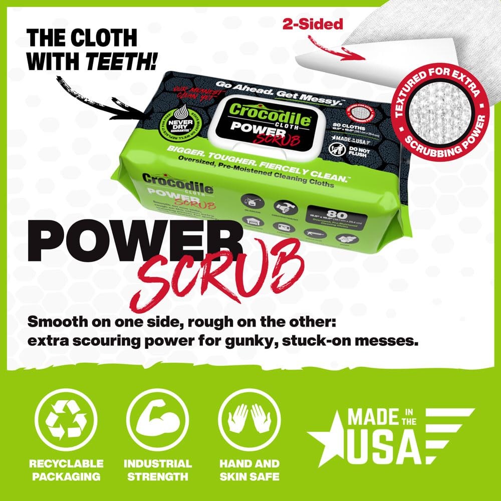 480 Count Crocodile Cloth Power Scrub Cleaning Wipes Pack Of 6 Heavy Duty