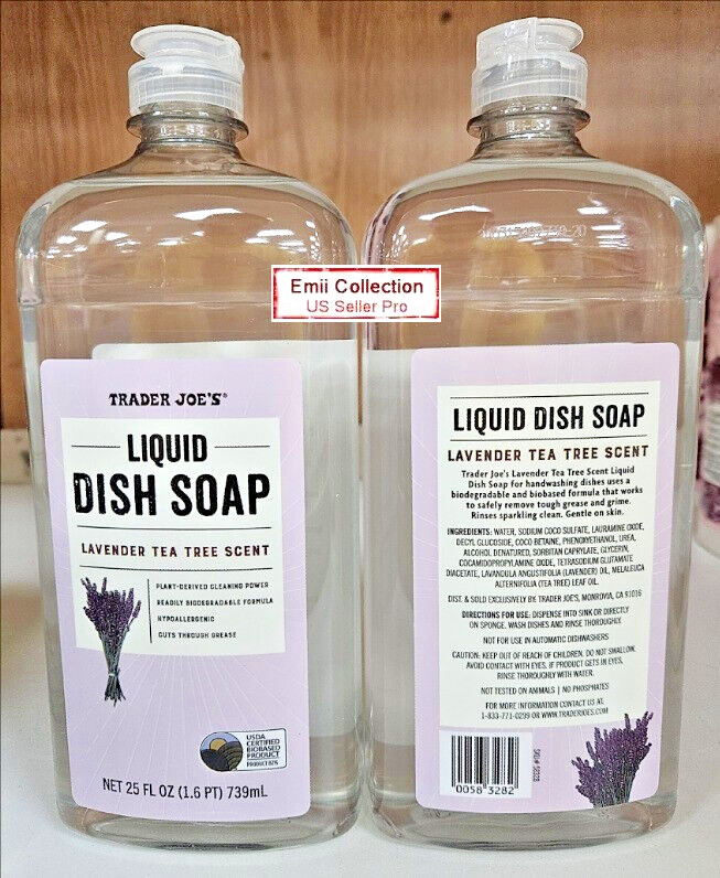 Trader Joe’s Liquid Dish Soap Lavender Tea Tree Scent 25fl oz 739ml (2 Bottles)