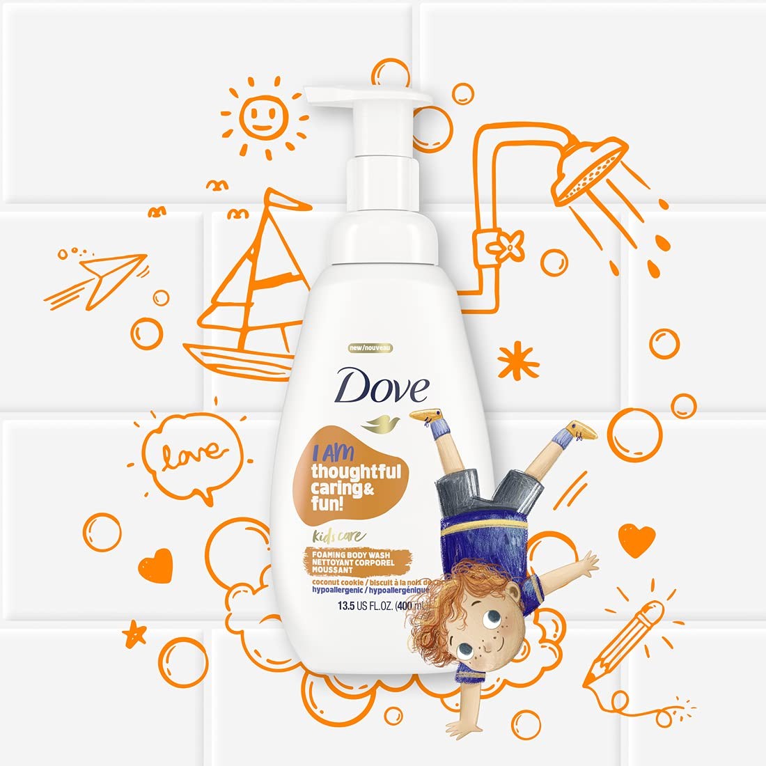Dove Foaming Body Wash 4 Count For Kids Coconut Cookie Sulfate-Free Skin Care,