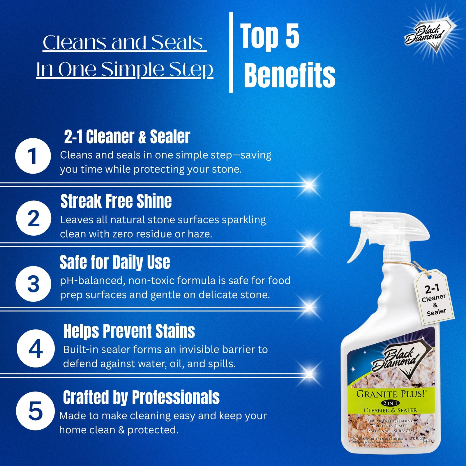 Granite Plus 2-in-1 Cleaner & Sealer, pH Neutral, Streak-Free Stone Cleaner f…