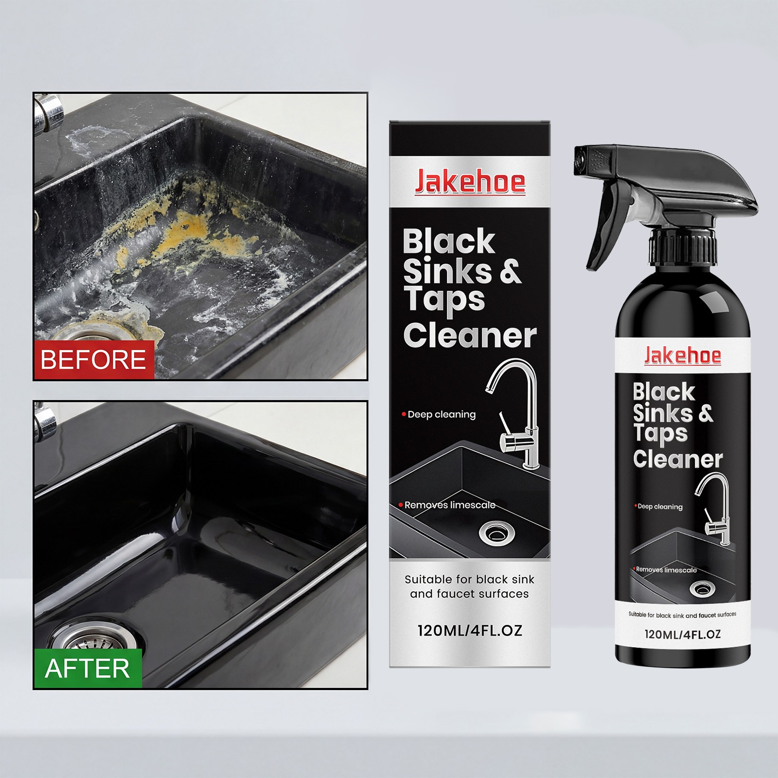 Black Sink and Tap Cleaner Spray,Water Stain Limescale Remover for Black Faucets