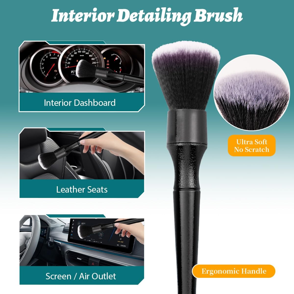 7PCS Car Detailing Brush Set, Ultra Soft Boars Hair Car Interior Detailing Br…