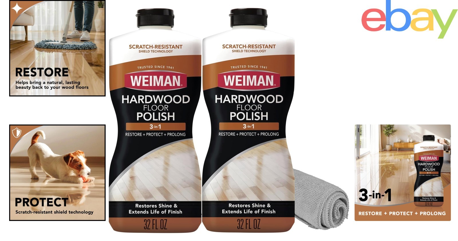 Wood Floor Polish and Restorer Bundle, 32 Oz, Removes Scratches and Adds Shine