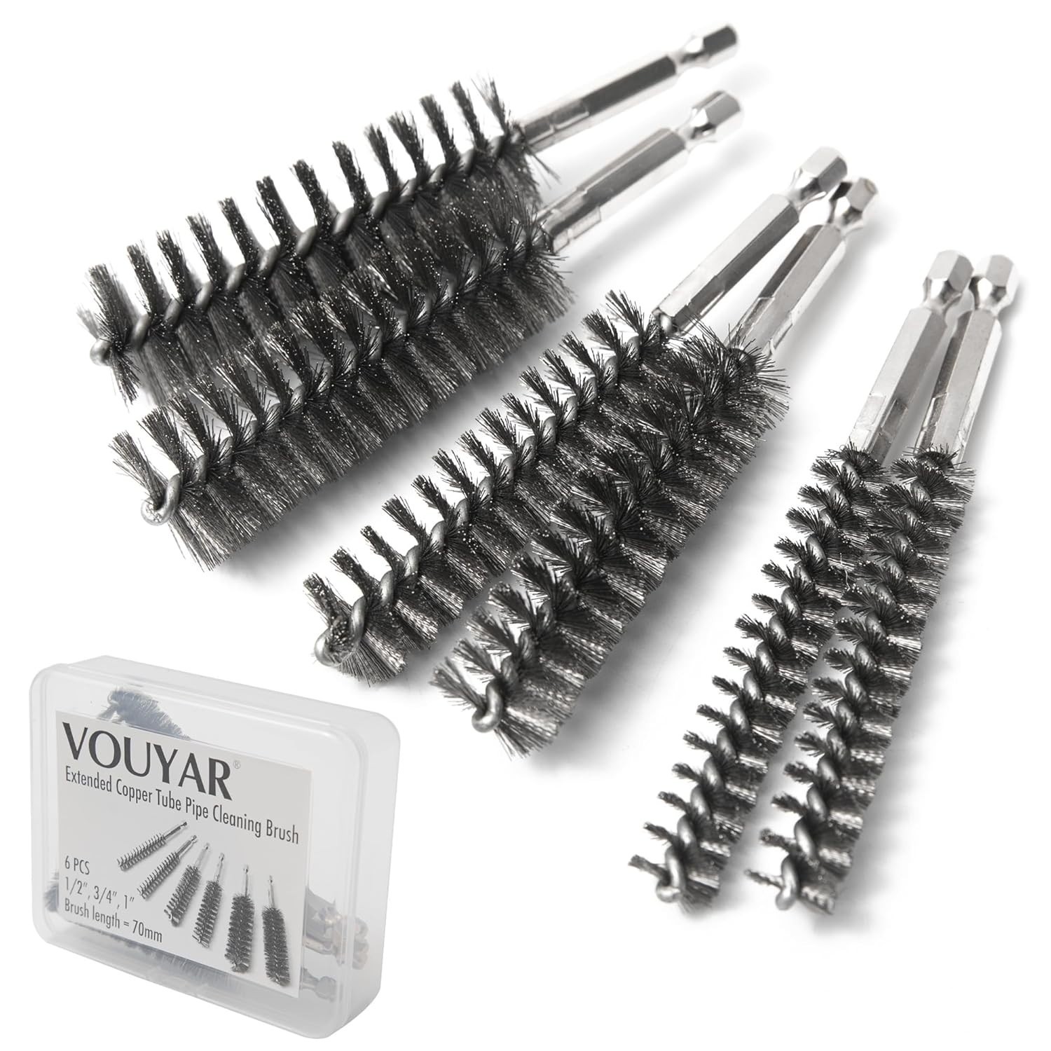 Versatile 6pcs Stainless Steel Pipe Cleaner Brushes for Automotive & Plumbing