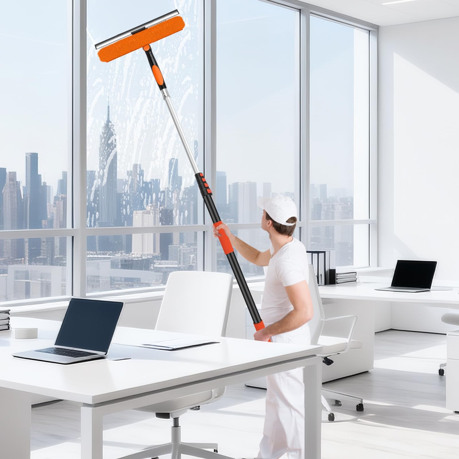 26FT Telescoping Window Cleaning Kit with Squeegee & Scrubber for High Windows