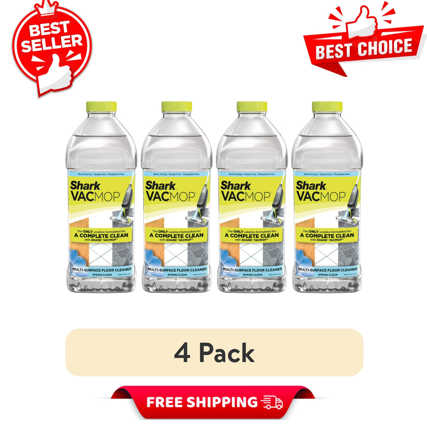 4 Pack Shark VACMOP Multi Surface Cleaner Refill 2L Streak Free Shine