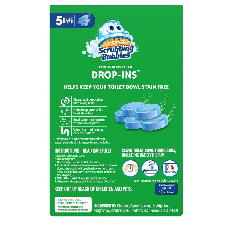 Toilet Bowl Drop-Ins Fresh Scent Stain Odor Protection Continuous Clean 5 Count