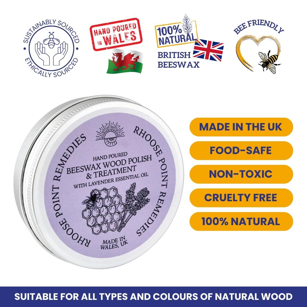 Beeswax Furniture Polish & Conditioner – Lavender 3.4oz, Enhances & Protects Woo