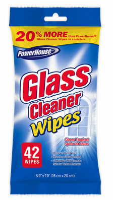 PowerHouse Glass Cleaner Wipes, 42 Wipes (Pack of 2)