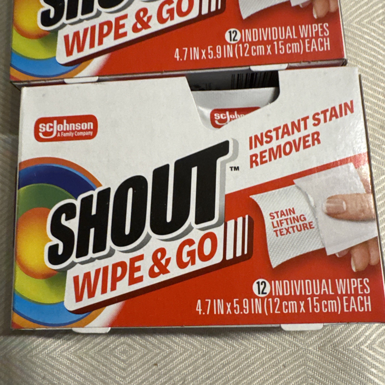 Shout Wipes Stain Remover Wipes 36 individual packed wipes (12 per pack) Lot 3 B
