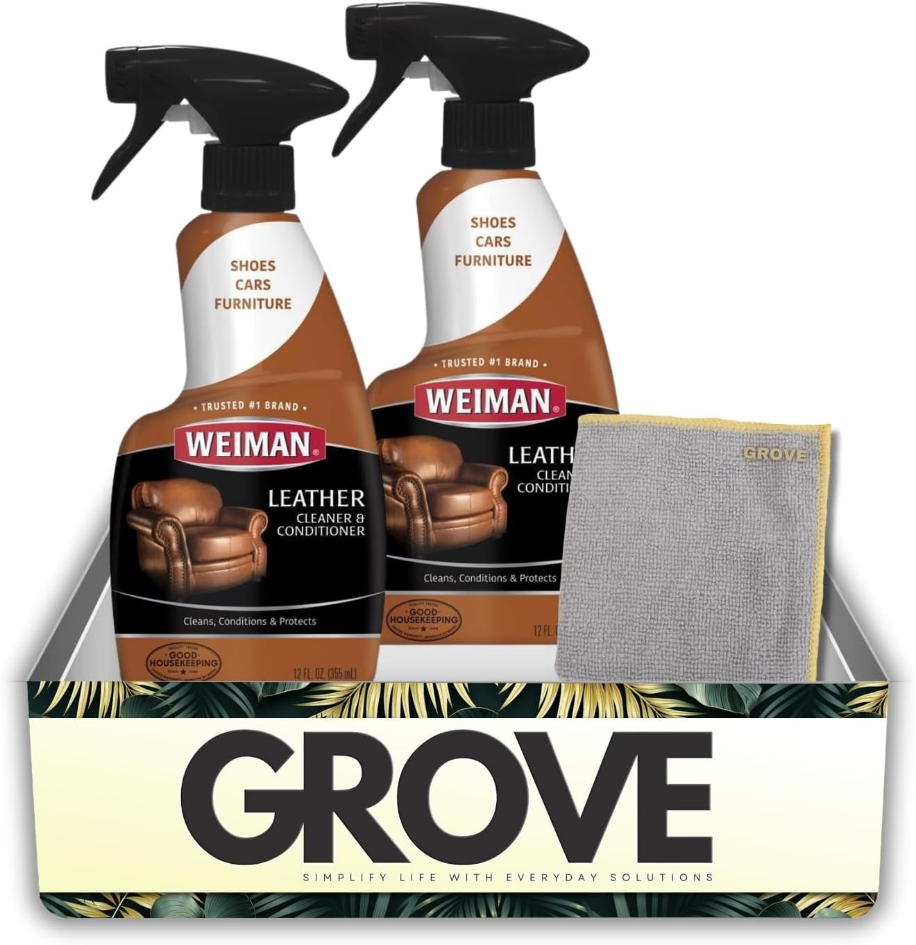 Weiman Leather Cleaner and Conditioner 12 Oz Liquid Bundle with Microfiber Cloth