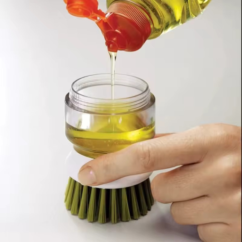 Soap Dispensing Dish Brush: Multi-Use Kitchen Scrub Brush with Tray
