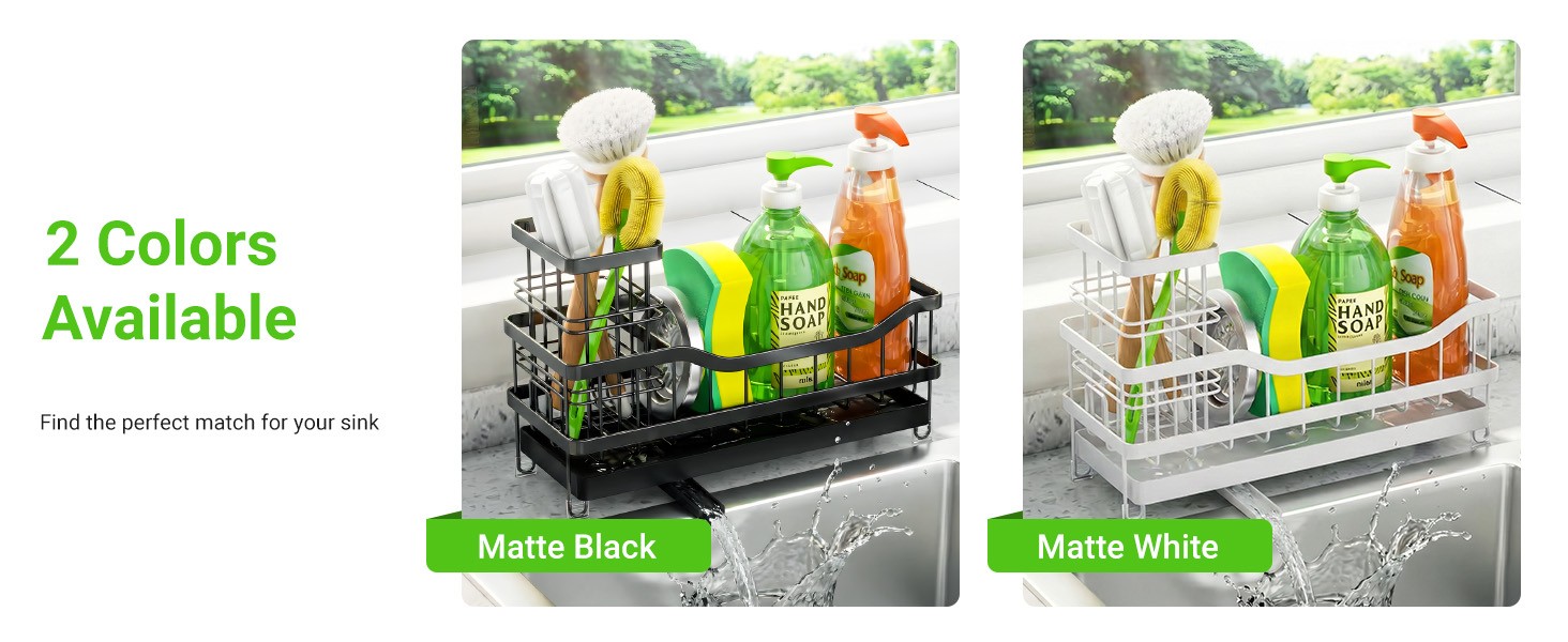 Sponge Holder for Kitchen Sink, Rustproof Sink Caddy Organizer with Dish Brush