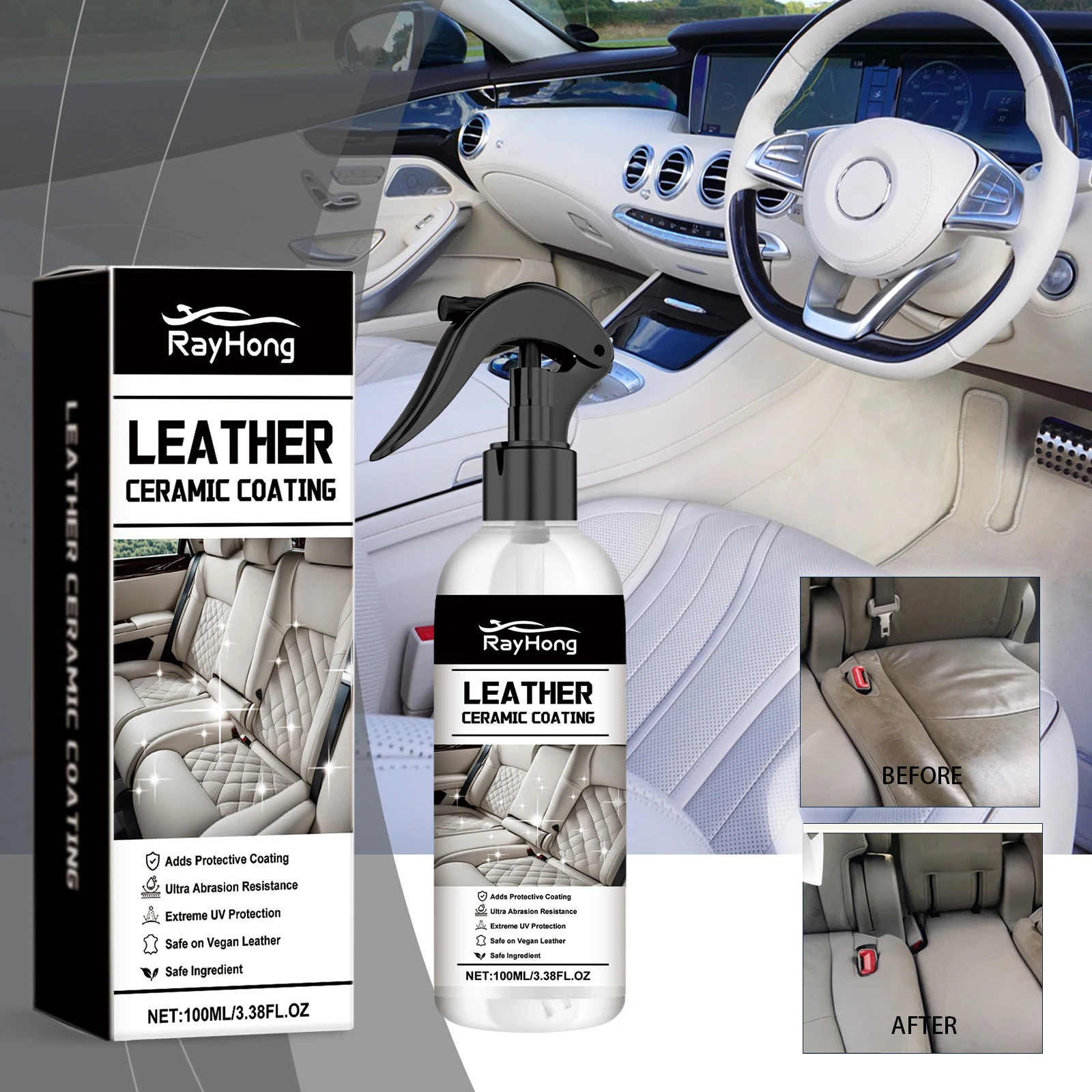 Multi Purpose Car Interior Cleaner Spray Wash Free Ceiling Leather Fabric Seat C