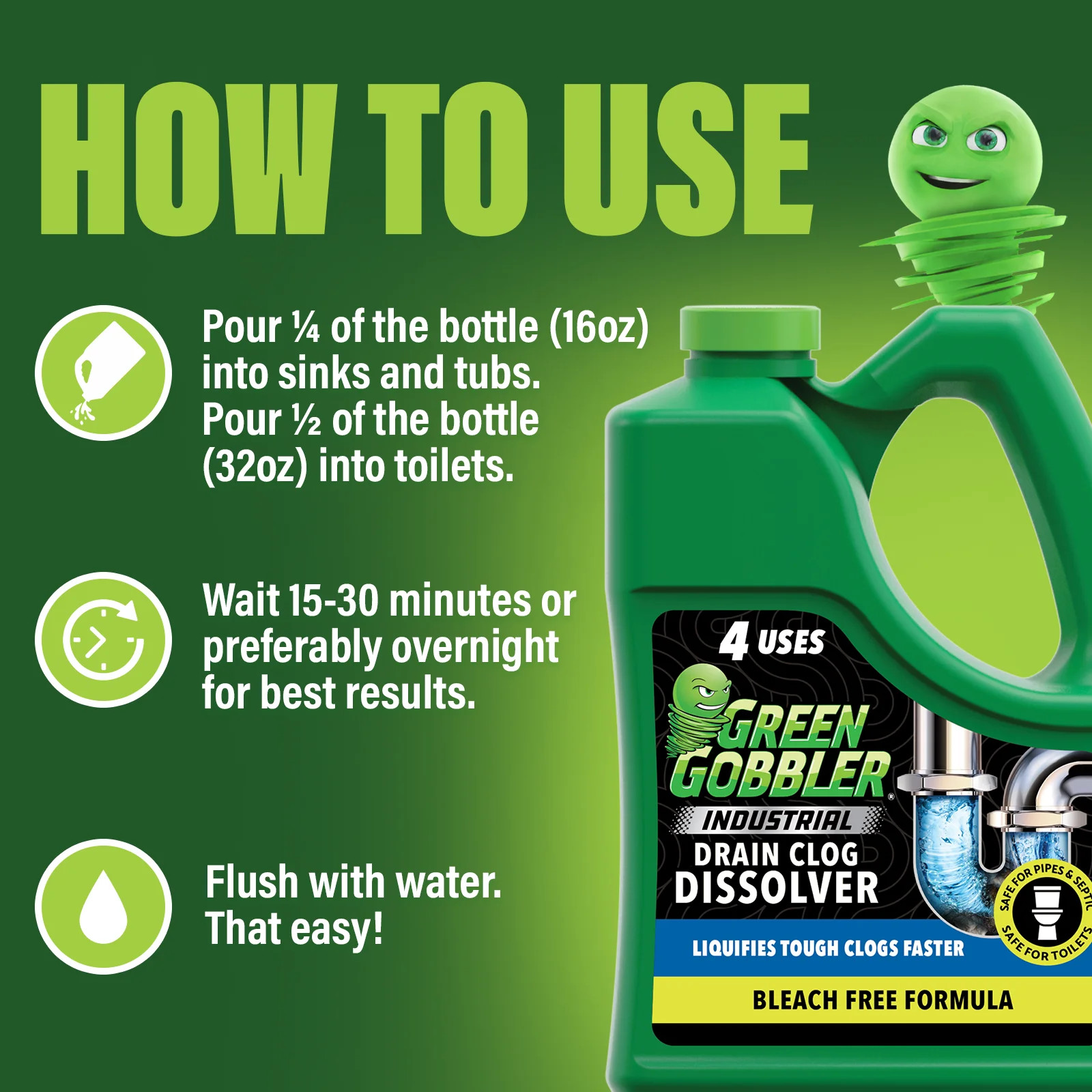 Industrial Strength Drain Clog Remover & Cleaner Liquid Gel- 64Oz, 1 Ct