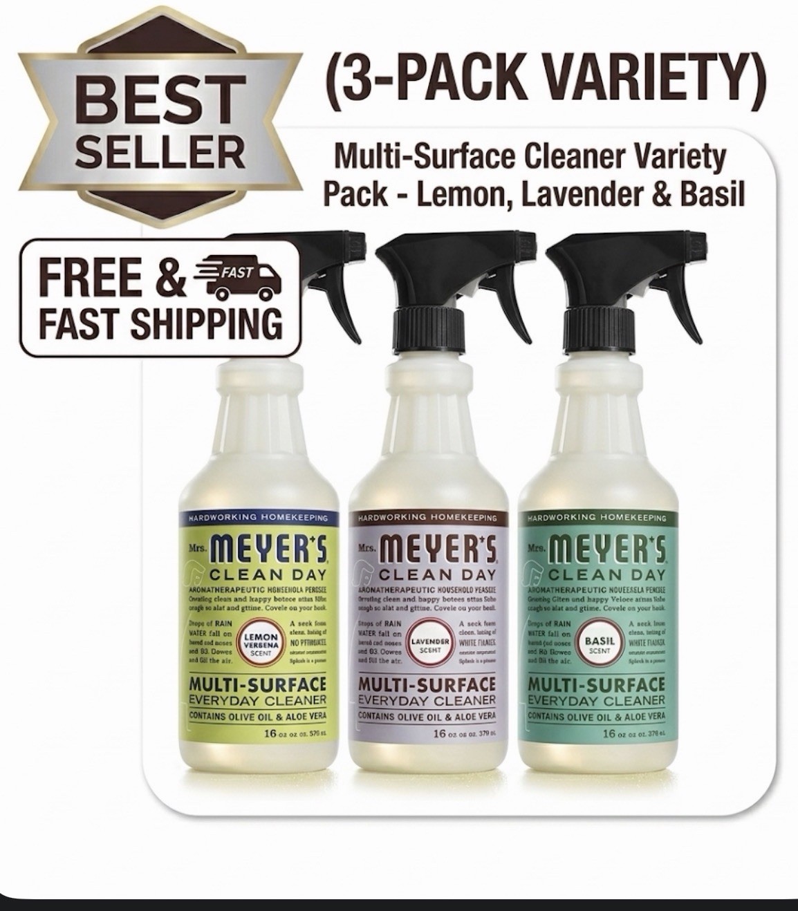 Mrs. Meyer’s Clean Day Multi-Surface Everyday Cleaner – 3 Pack Variety Bundle