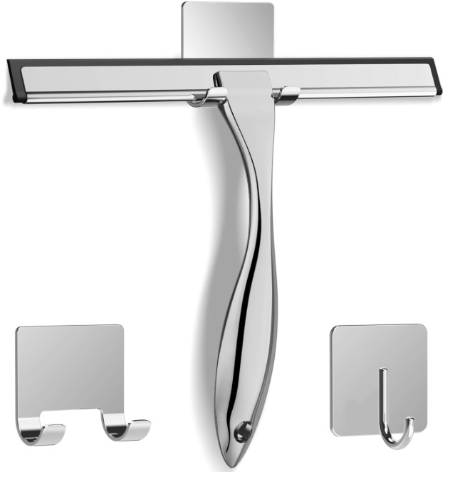 Limpiador de ducha acero inoxidable 25cm con 2 ganchos adhesivos multiusos