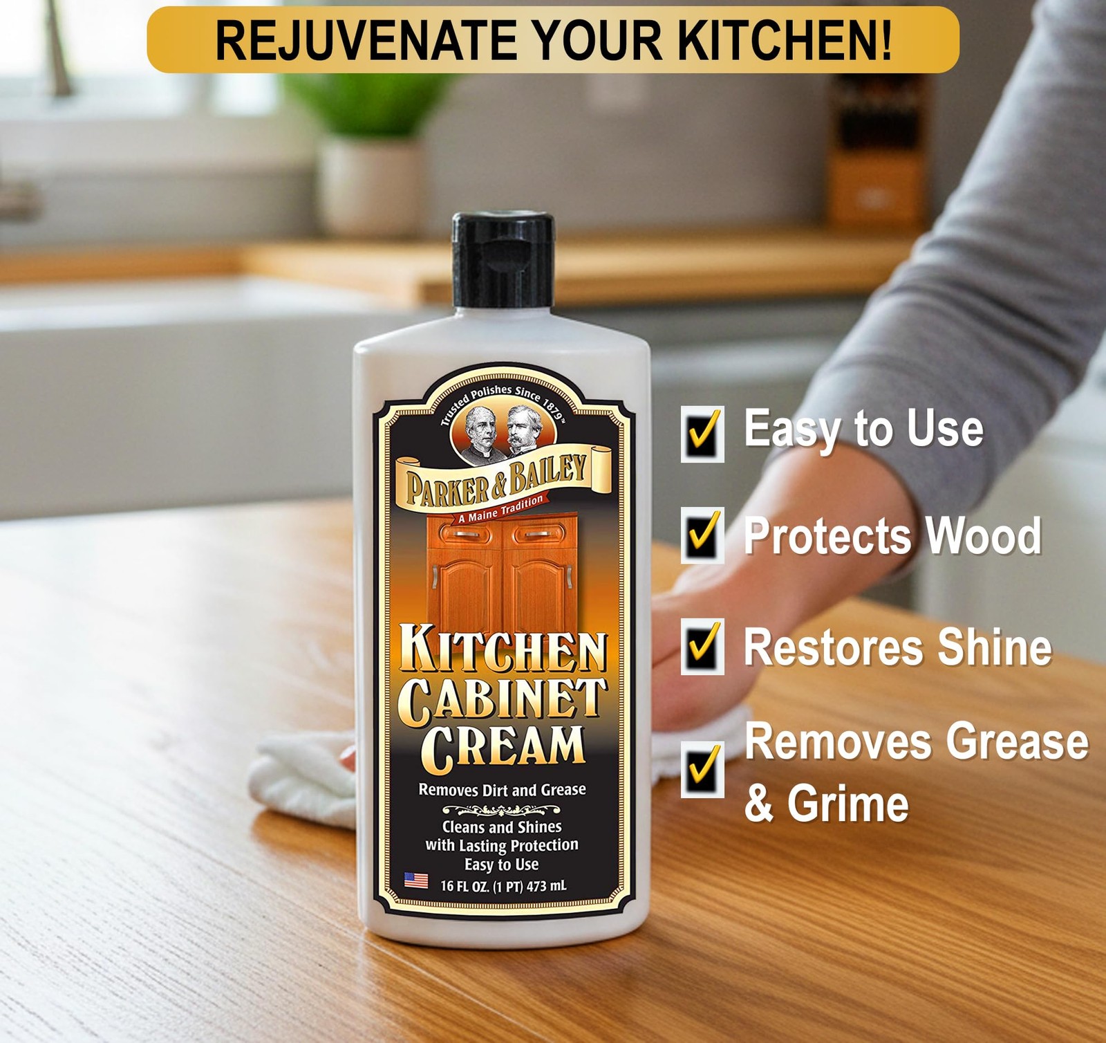 Parker and Bailey Kitchen Cabinet Cream-Wood Cleaner-Grease Remover 16 oz (1)