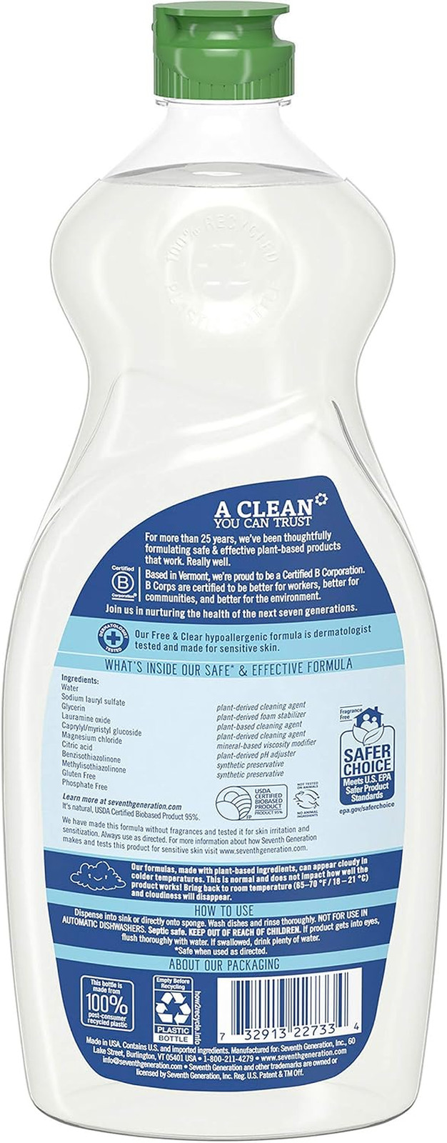 Seventh Generation Dish Liquid – 25 Oz – Free & Clear – 2 Pk