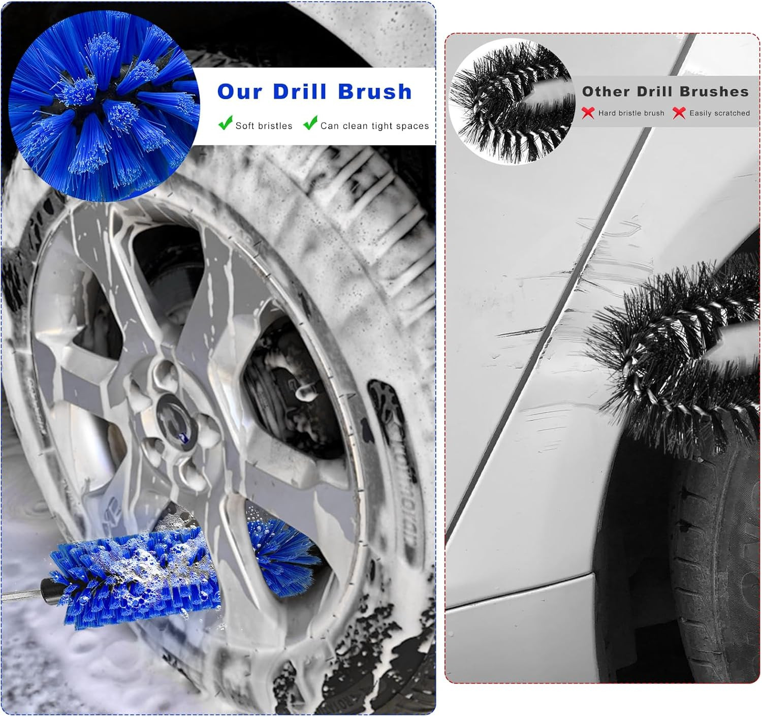 Drill Brush for Car Wheel, Highly Dense Wheel Rim Cleaning Brush with 1/4″ Dr…