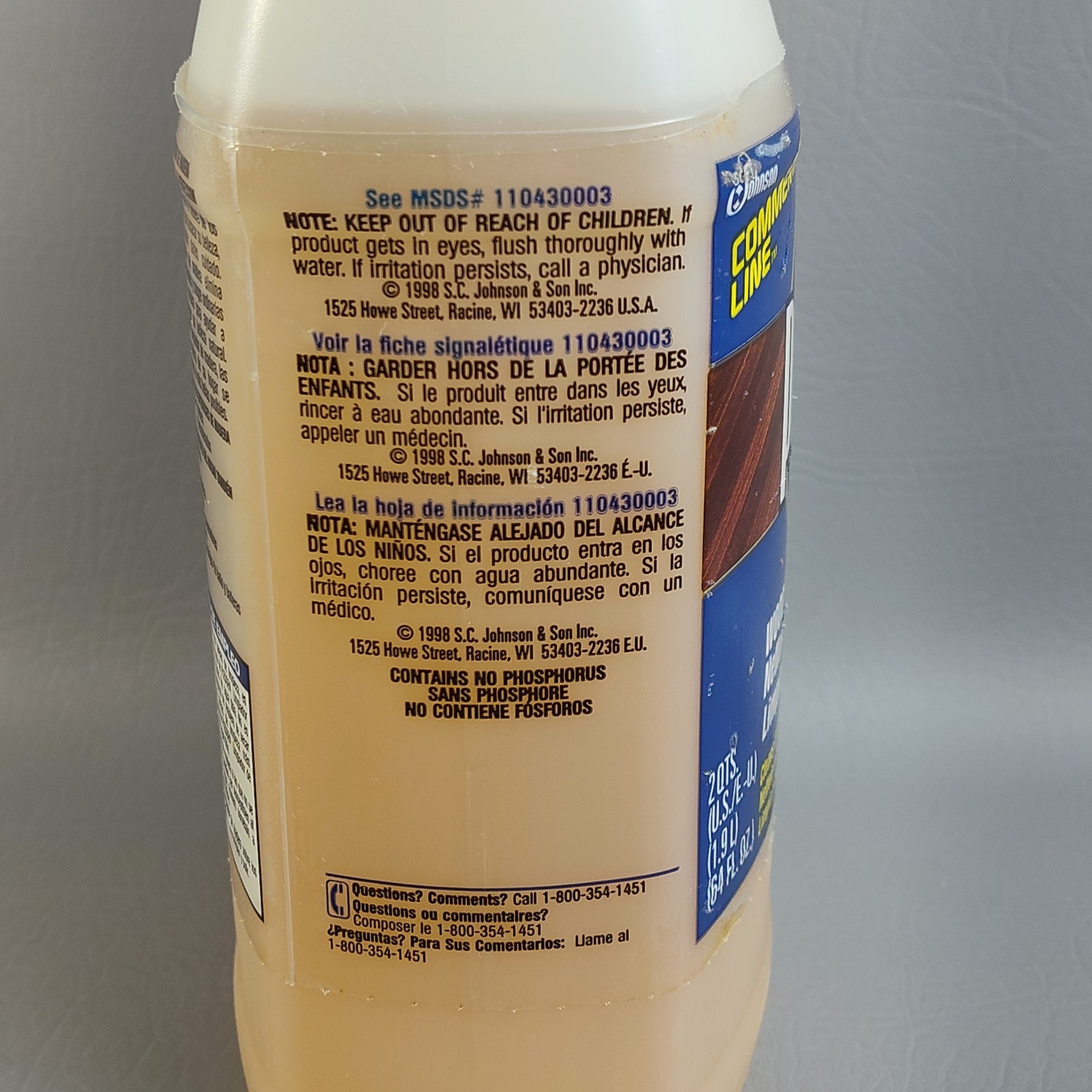 Vintage Pledge Commercial Line Wood Floor Cleaner Concentrate 64 oz. 1998 RARE