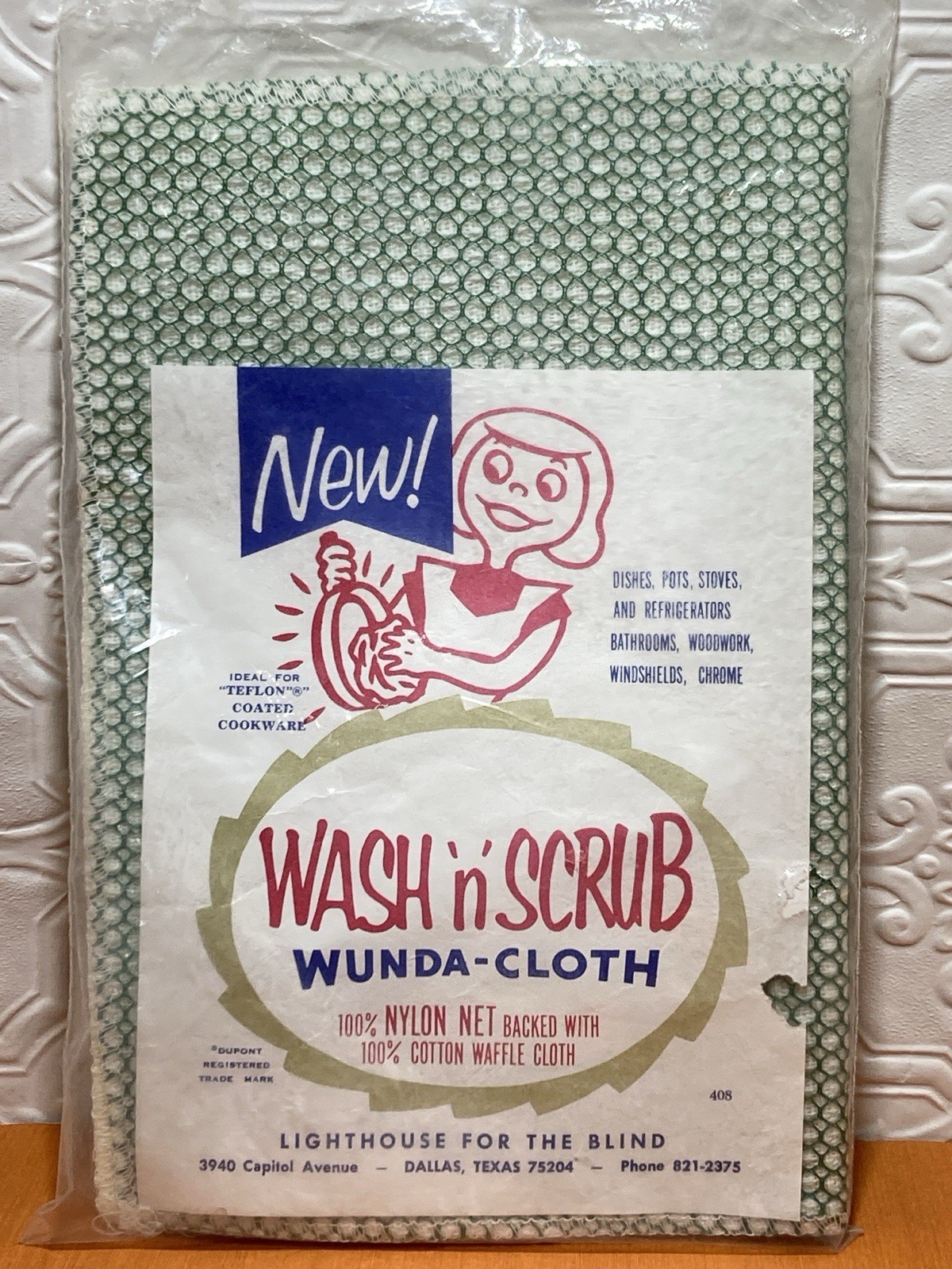 Vintage Wash N Scrub Wunda Cloth Nylon Net Backed W/Cotton Waffle OK for Teflon