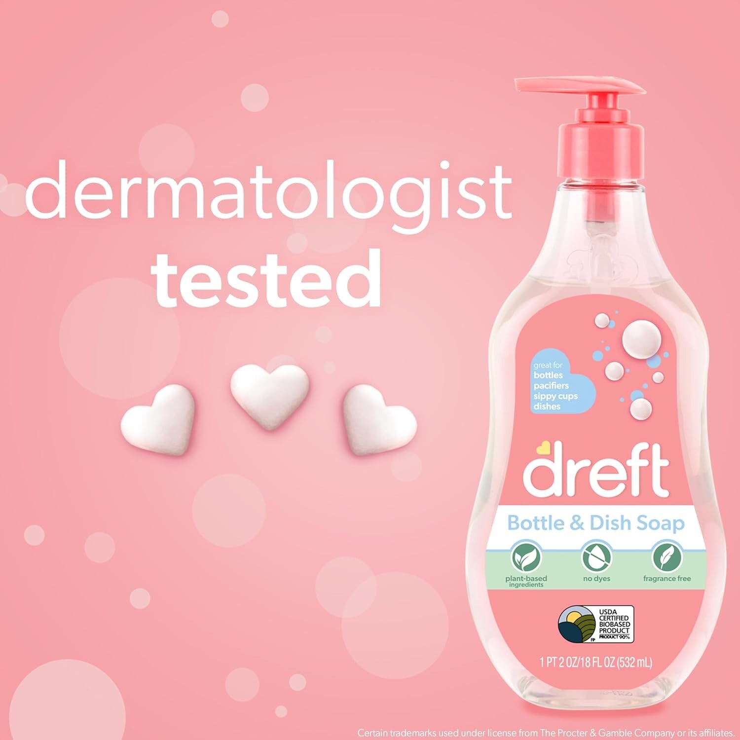 Dreft Bottle and Dish Soap, Fragrance Free Formula, Baby Bottle Wash, 18oz, 3 Pk