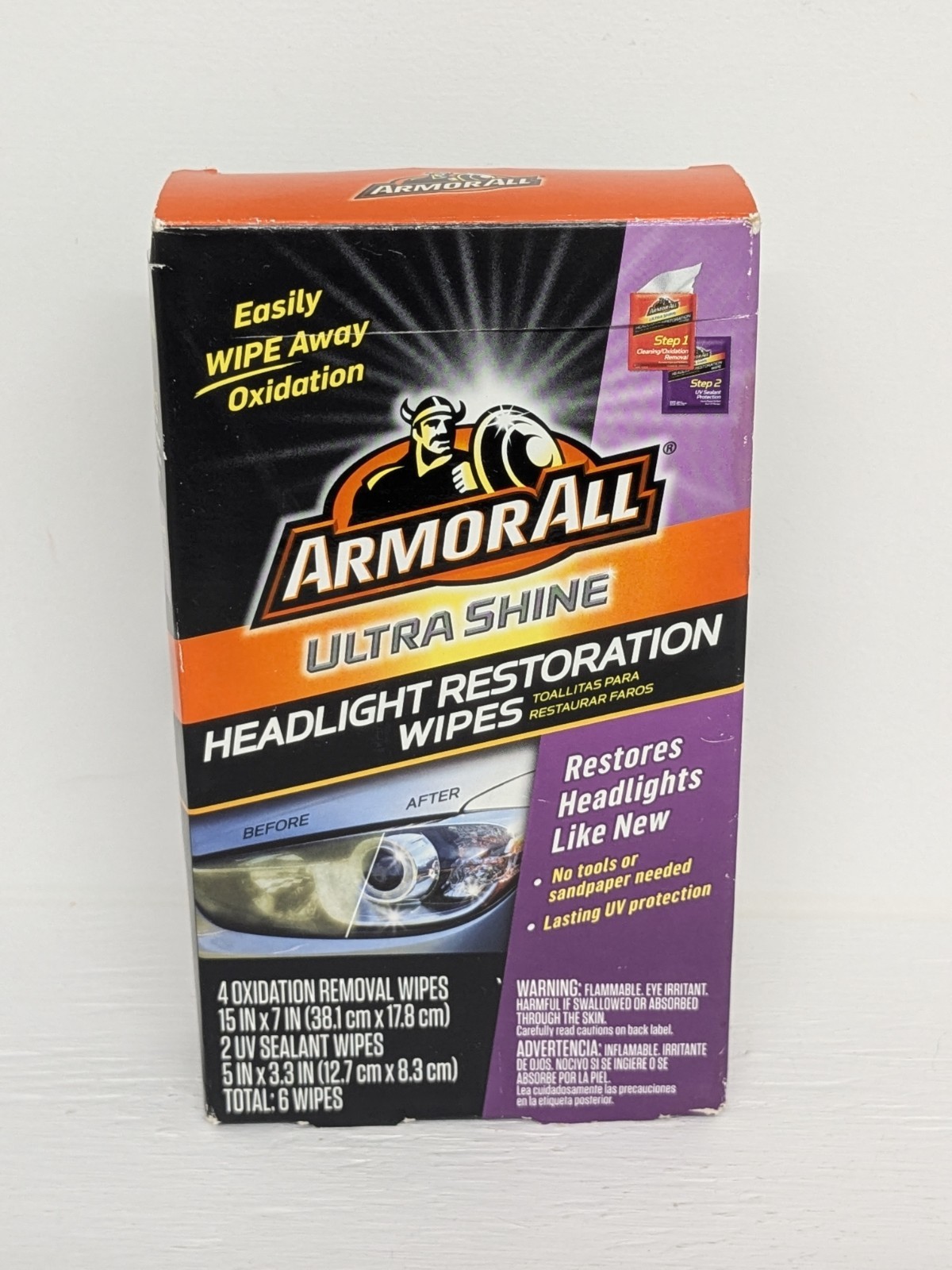 Armor All Ultra Shine Headlight Restoration Wipes 6 Count UV Protection