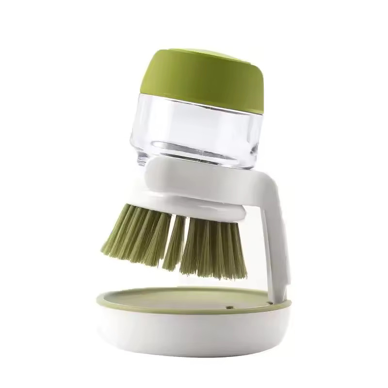 Soap Dispensing Dish Brush: Multi-Use Kitchen Scrub Brush with Tray