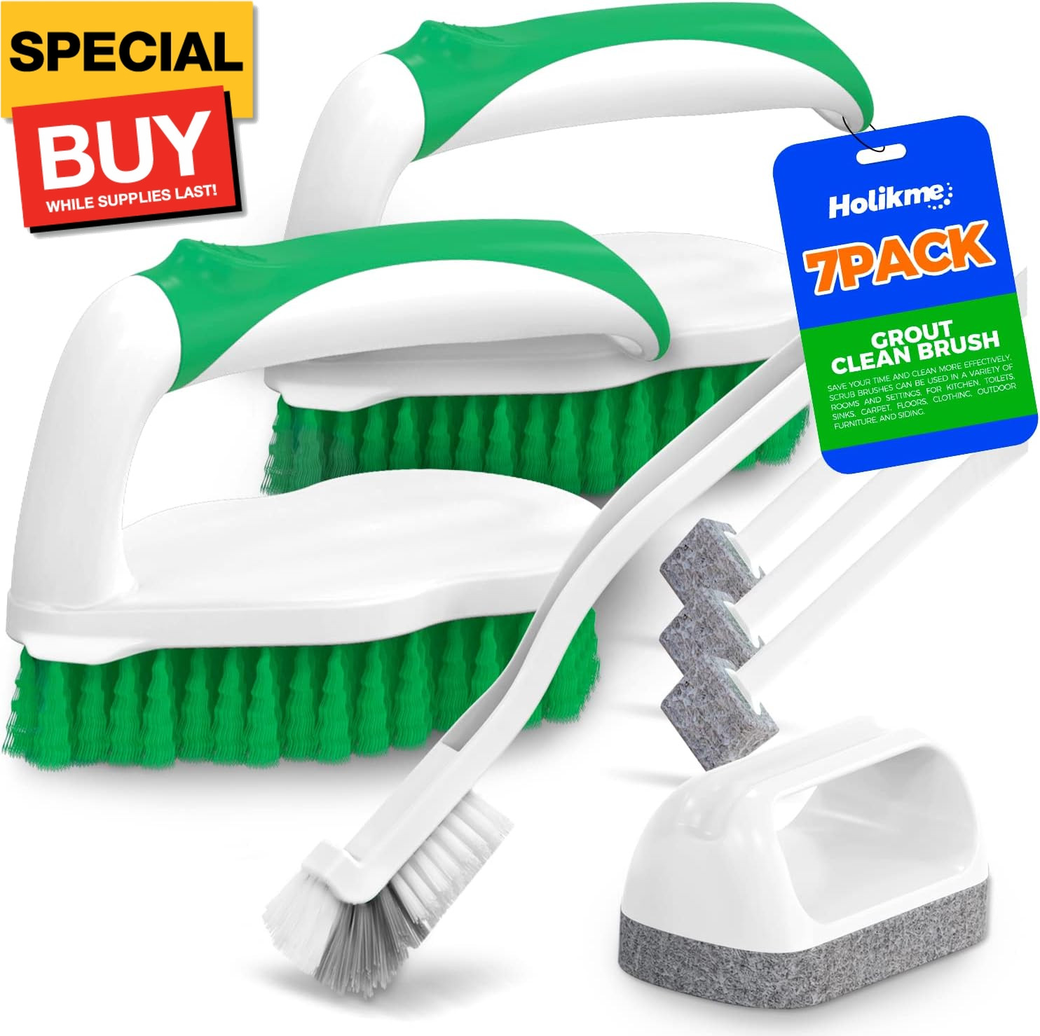 7 Pack Deep Cleaning Brush Set, Scrub Pads with Scraper Tip for Pool Walls, Bath