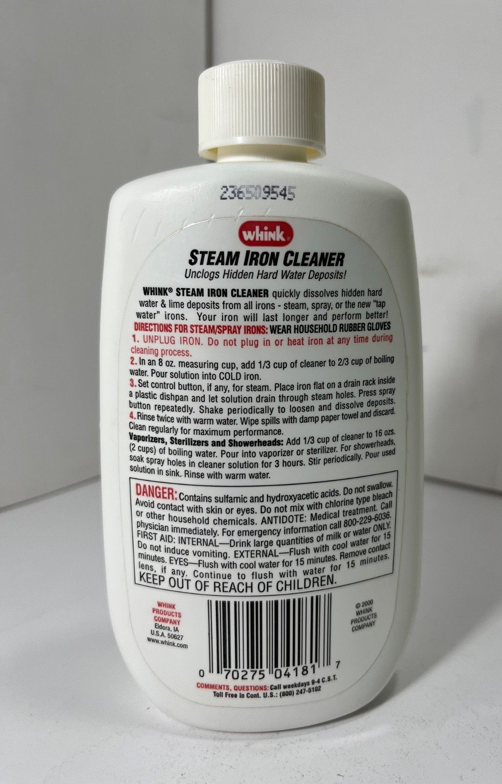 Whink Steam Iron Cleaner 10 fl.oz. Unclogs Hard Water Deposits – Retired