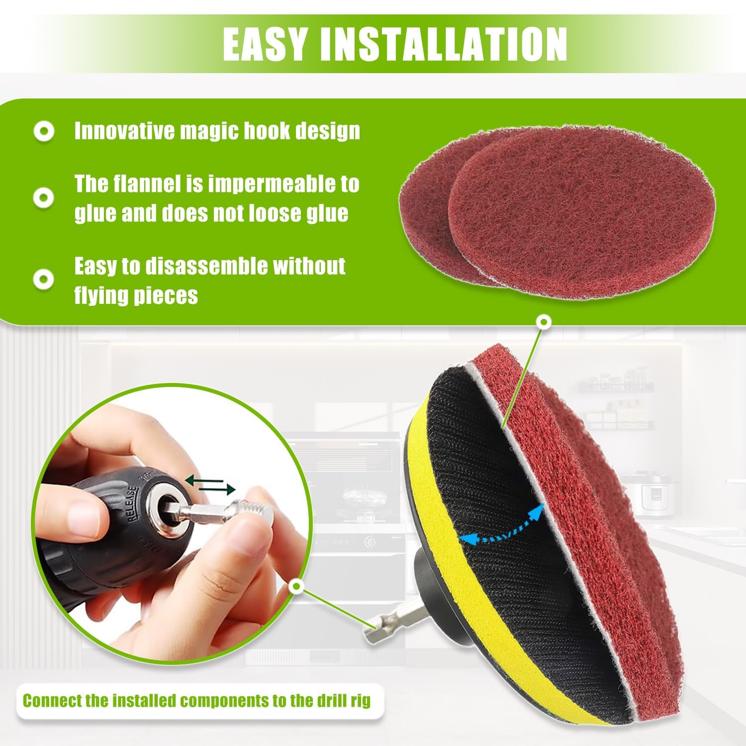 4 Inch Scrub Drill Brush Power Scouring Pads Household Cleaning Set for Kitch…