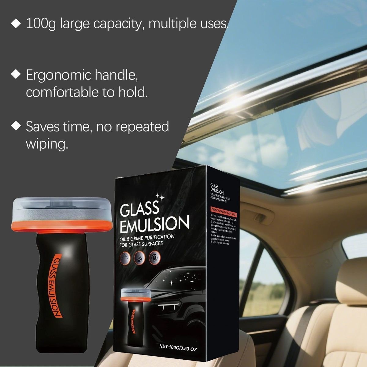 Glass Guard&Emulsion Cleaner Removes Oil Film&Smudges,Improve Windshield Clarity