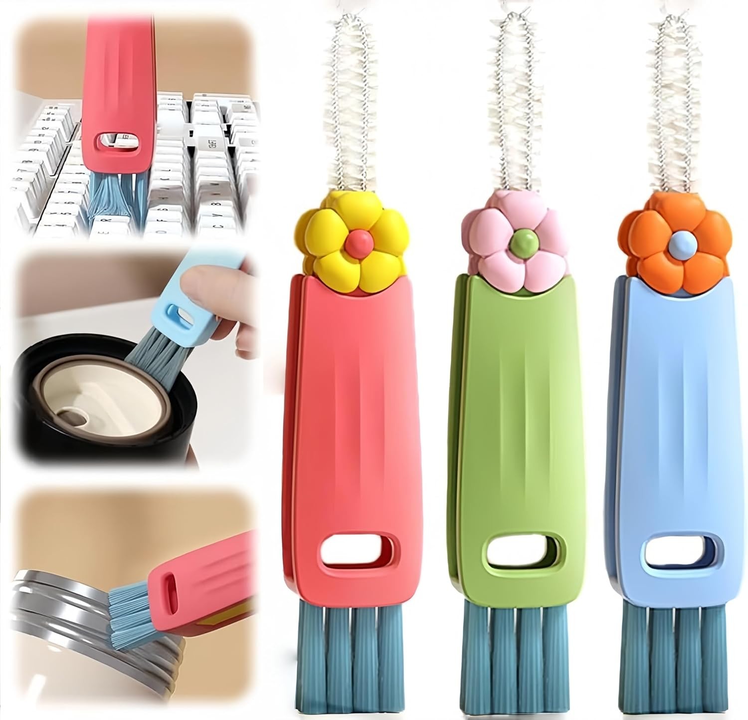 3 in 1 Cup Lid Cleaning Brush 3 in 1 Multifunctional Cleaning Brush Portable Cup