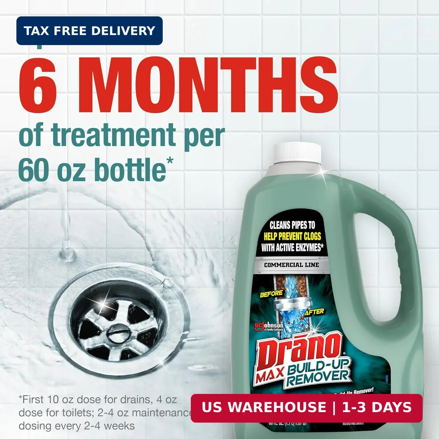 Drano Max Build Up Remover Drain Cleaner, Enzymes & Probiotics Prevents Clogs &