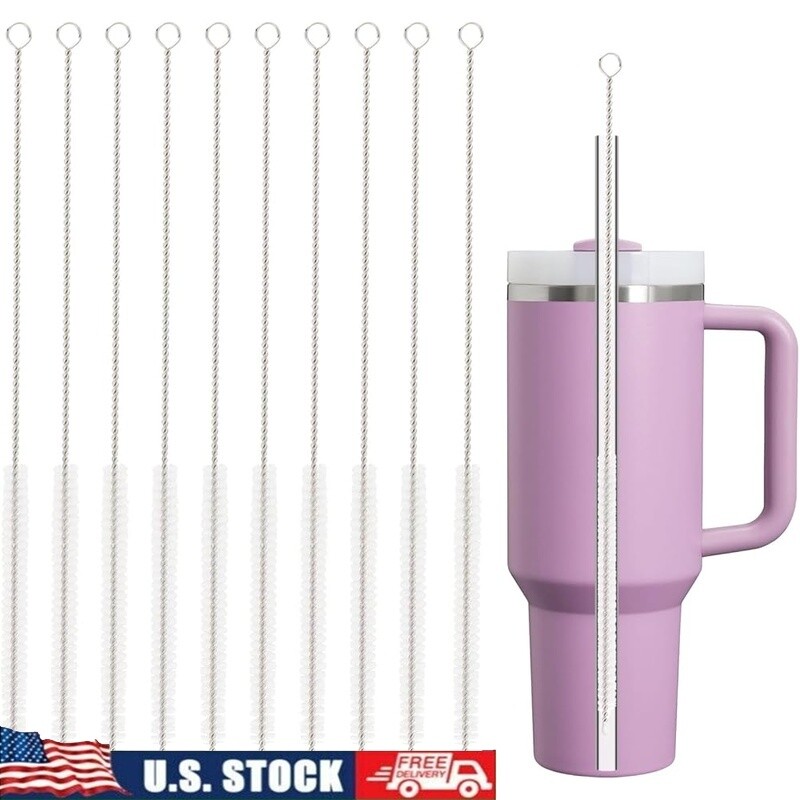 Straw Cleaner Brush 10Pack Long Reusable Brushes Glass Plastic Stainless Straws