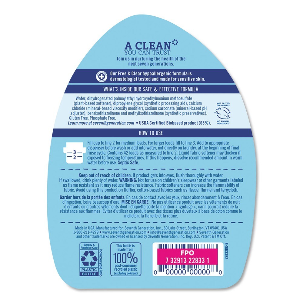 Seventh Generation 22833EA 32 oz. Natural Liquid Fabric Softener – Unscented New